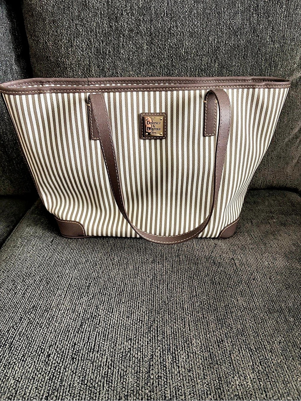 Dooney & Bourke Striped Tote Taupe & White